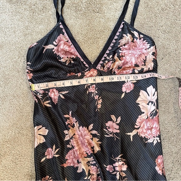 Vtg Moody Floral Whimsigoth Satin Babydoll Midi Slip Dress Black Pink Medium - Picture 6 of 7